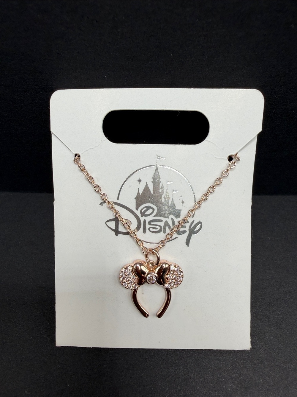Disney Rose Gold Minnie Mouse Ears Pendant Necklace. NWT